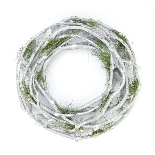 11" White Twig & Green Moss Spring Wreath